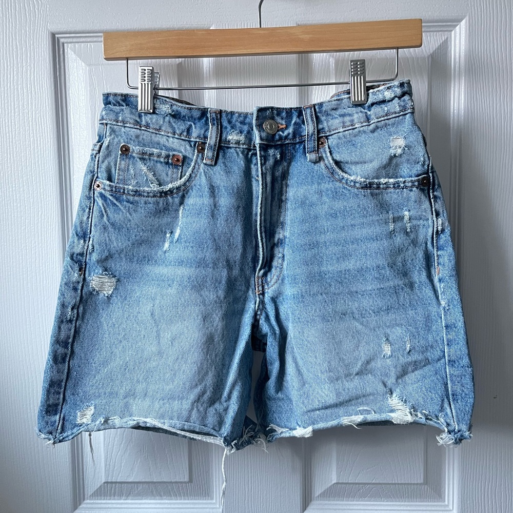 Zara Distressed Denim Mom Shorts